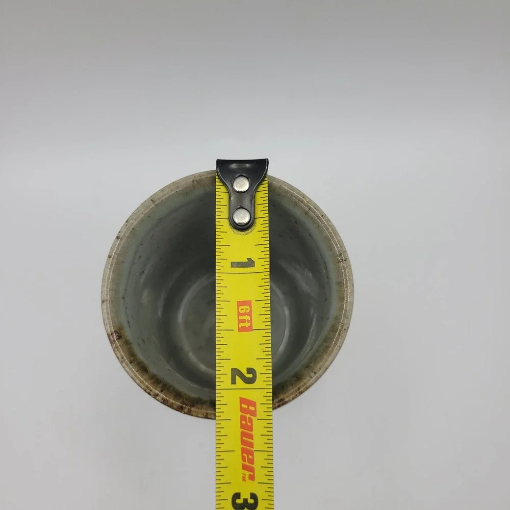 Vintage‎ Studio Pottery Floral Stoneware Cup Grey Brown Speckled 3.5 inches